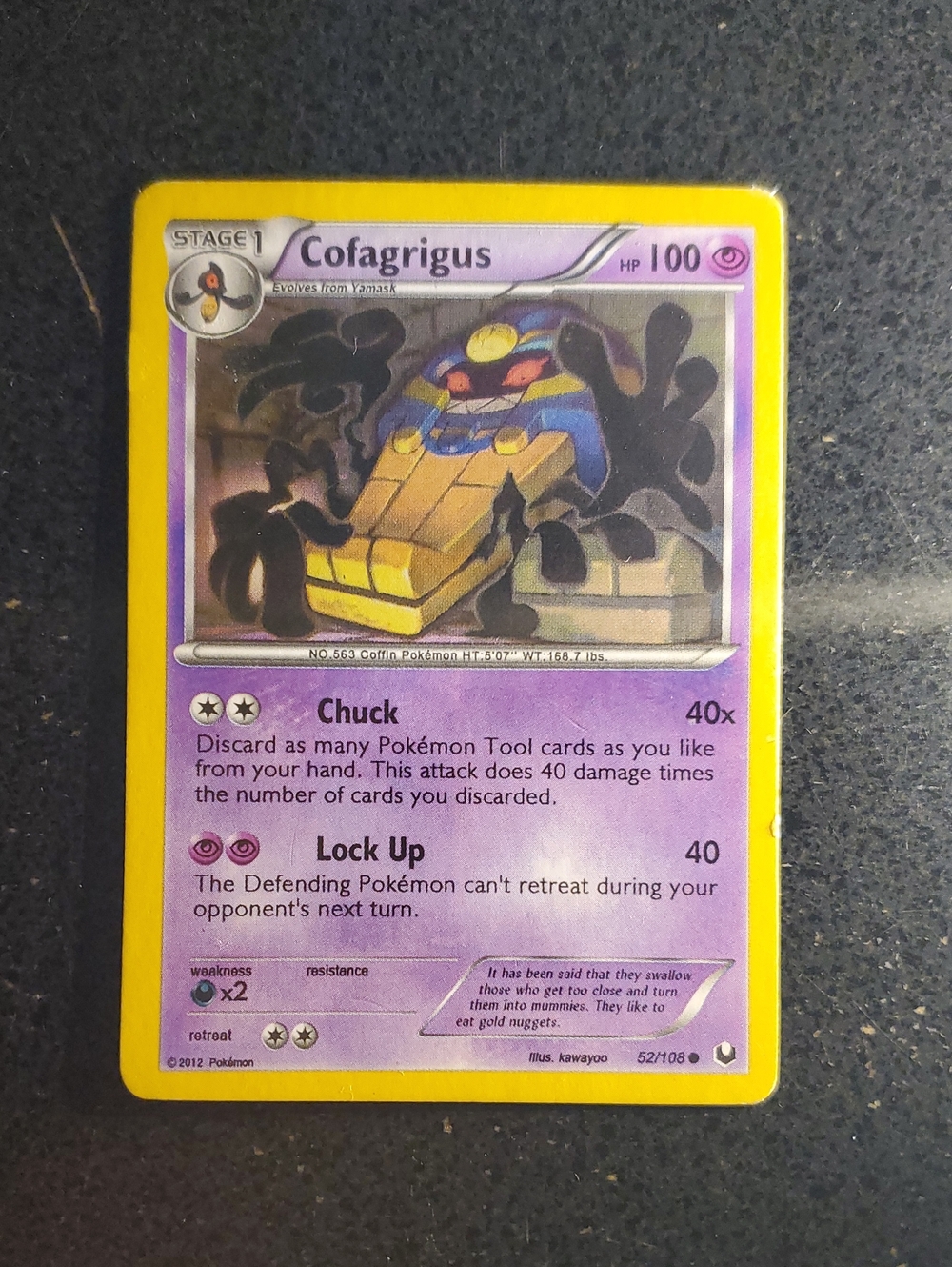 Cofagrigus Trading Card - Purple & Yellow